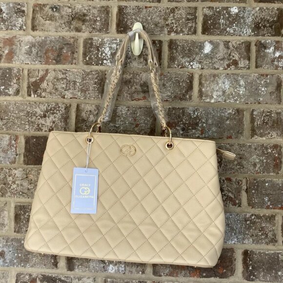 Grace Elizabeth Quilted Beige Tote Handbag NWT! - Picture 1 of 11